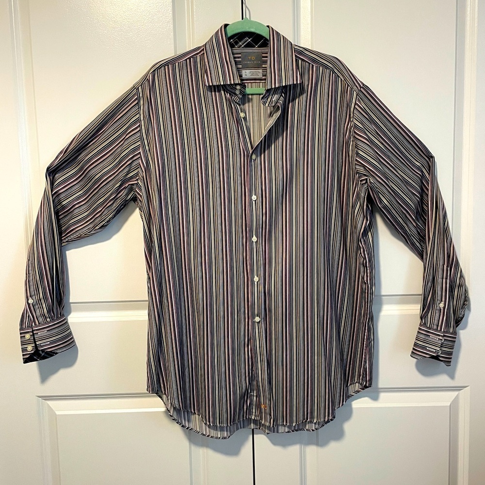 Thomas Dean Blue and Red dress Shirt XL RETRO VIBE unstructured button